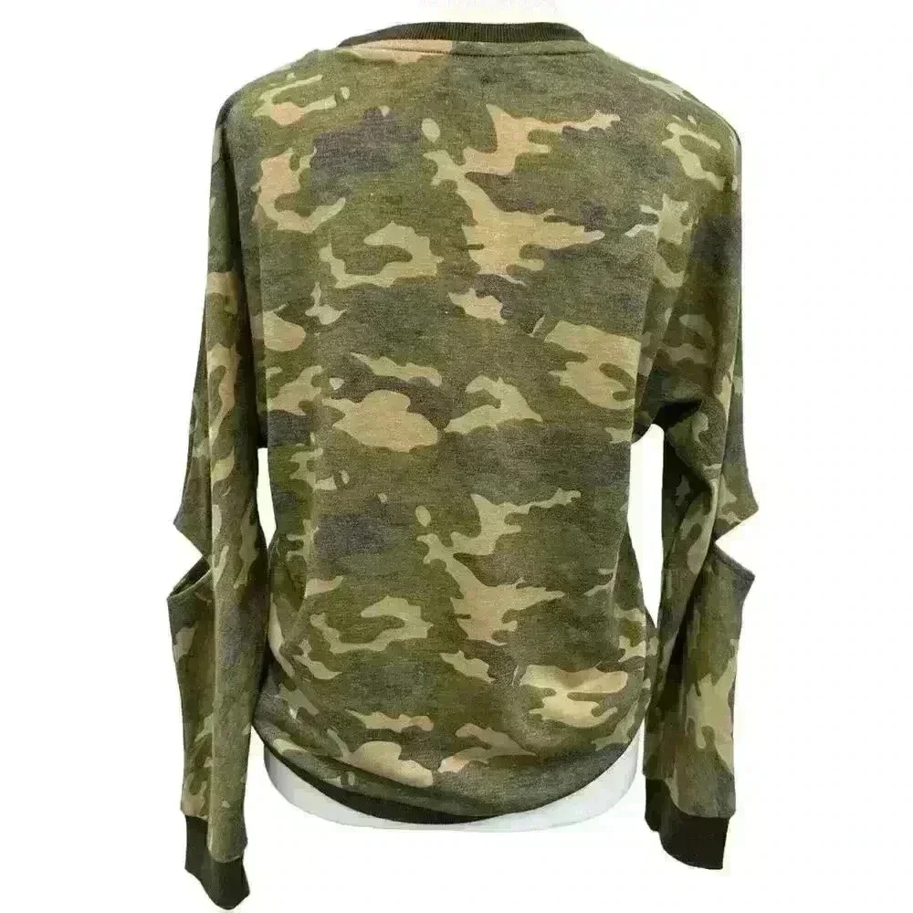 Joe’s Camouflage Cropped High Low Long Sleeve Cutout Elbow Green Girls L